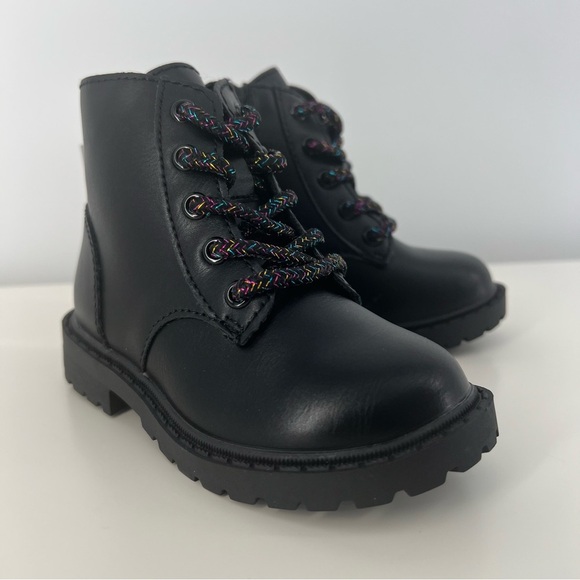Old Navy Faux-Leather Side-Zip Black Boots Toddler Girls XS Black Sparkle Laces - Picture 8 of 13